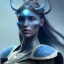 Placeholder: portriate of beautiful blue na'vi warrior, istrice, volumetric lighting, particals, intricate detail,realistc, close up