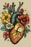 Placeholder: anatomical heart with flowers vintage background more colours with some latin terms