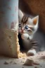 Placeholder: baby kitten hiding eating cake