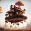 Placeholder: A funny floating mushroom house in space. warm neutral colors, black, Detailed gloss Painting, rich color, fantastical, intricate detail, splash screen, hyperdetailed, insane depth, concept art, 8k resolution, trending on Artstation, Unreal Engine 5, color depth, dynamic lighting, splash art, dramatic, masterpiece, excellent quality beautiful Fun Imaginative, unique, great composition