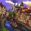 Placeholder: A magical gothic little town of witches with a castle and canals Nick Harris style