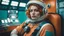 Placeholder: tangerine tango and ultramarine green color blocking, (sci-fi aesthetic:1.4), bright instagram LUT, shot of a (Danish 20 yo woman:1.2) retro-futuristic cosmonaut with a shy smile wearing a glass dome helmet and spacesuit with harness (with futuristic power plant in the background:1.2), skindentation, hourglass figure, waist cincher, on alien landscape with its surface covered in impact craters, valleys, plains and mountains, grey dust, a heavy rain storm, at sunrise, geometric gradients, sci-fi,