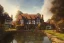 Placeholder: portrait of a tudor manor house on a street, fishpond architecture, highly detailed, blue sky, cinematic lighting, digital art painting by greg rutkowski