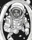 Placeholder: coloring page, depicting a black kid as an Astronaut, full body, outline, black and white, highly defined, white background, empty background, cartoon style, coloring book style