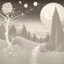 Placeholder: Beasts, peaceful, Max Ernst, night sky filled with galaxies and stars, trees, cosmos, flowers, one-line drawing, sharp focus, 3d