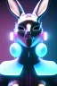 Placeholder: Portrait Sweet Rabbit ceramic mask, acid, cyan suit, cyberpunk, photo studio, black background, unreal engine 5, concept art, ray tracing, lumen lighting, ultra detail, volumetric lighting, 3d.