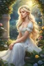 Placeholder: a girl with blonde hair sitting in a garden, beautiful fantasy art portrait, very beautiful fantasy art, beautiful fantasy painting, beautiful fantasy portrait, ornate long flowing blonde hair, beautiful fantasy art, magic fantasy highly detailed, fairytale artwork, antasy character, highly detailed fantasy art, fairy tale illustrations, fairy cgsociety, beautiful detailed fantasy, carlos ortega elizalde