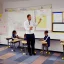 Placeholder: Classroom, teacher explaining, pupils and a white board.