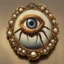 Placeholder: Spider crawling over a miniature Lover's eye watercolor painting set in a gold brooch and pearls, victorian art, Sir William Charles Ross royal miniaturist style, gothic, bizarre, mesmerizing