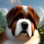 Placeholder: pixar style, volumetric summer garden environment and background, realistic painting of saint Bernard, looking excited, volumetric lighting, dramatic lighting, detailed digital painting, extreme dense and fine fur, anime, ornate, colour-washed colors, elegant, small minutiae, tiny features, particulars, centered, smooth, sharp focus, renderman gofur render, 8k, uhd, detailed eyes, realistic shaded volumetric lighting, sunlight caustics, backlight, centered camera view