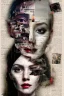 Placeholder: A collage about anxiety experienced by a beautiful woman, focus point of image, distant faces, ghosts, ripped pieces is newspaper clippings, suffocating, abstract, chaos, epic photo, sharp on highly detailed skin with wrinkles and high contrast, photorealistic, 4K, 3D, realism, hyperrealism, detail, good lighting, detailed texture, modern photography style, 3D, 4D, 4K