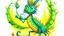 Placeholder: fantasy cartoon style illustration: the grasshopper has a radiant and vibrant carnival costume Rio de Janeiro, made from vibrant snake scales. The grasshopper has 2 hands!