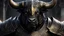 Placeholder: (realistic:1.3), poster,intricate details,painting \(artwork\), ((masterpiece,best quality)), ((cinematic light)), bull,hybrid,hyperealistic, scary, dark fantasy \(style\), detailed armor, detailed helmet