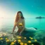 Placeholder: Playboy girl underwater with yellow flowers for hair, closed eyes, rtx, reflection, 8k, glow, winning photography, caustics