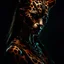 Placeholder: candy leopard, portrayed with the intricate facial features and extremely detailed pupils characteristic of Stefan Gesell's style, blended with the elongated forms and dramatic chiaroscuro reminiscent of El Greco, conveyed through a light painting technique with push processing, incorporating holographic elements for a dreamy, vibrant effect, soft skin texture, clarity achieved, supporting a perfect composition, cinematic atmosphere, delicate detail