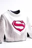 Placeholder: Superman's Balenciaga sweater Winter elegant inspired by Superman's Big emblem design white tones with dual color on a white background, product catalog photography, soft spot lighting, depth of field, 4k –ar 3:5 –q 2