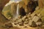 Placeholder: Sunny day, rocks, waterfalls, rocky land, mountains, friedrich eckenfelder and alfred stevens impressionism paintings