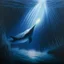 Placeholder: A dramatic, chiaroscuro-style acrylic painting of a powerful narwhal hunting its prey in the depths of the ocean, with stark contrasts between light and shadow to emphasize the intensity and raw beauty of the scene