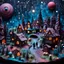 Placeholder: Detailed creepy landscape made of modeling clay, people, village, stars and planets, naïve, Tim Burton, strong texture, extreme detail, Max Ernst, decal, rich moody colors, sparkles, bokeh