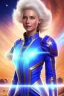 Placeholder: young cosmic woman admiral from the future, one fine whole face, large cosmic forehead, crystalline skin, expressive blue eyes, blue hair, smiling lips, very nice smile, costume pleiadian,rainbow ufo Beautiful tall woman pleiadian Galactic commander, ship, perfect datailed golden galactic suit, high rank, long blond hair, hand whit five perfect detailed finger, amazing big blue eyes, smilling mouth, high drfinition lips, cosmic happiness, bright colors, blue, pink, gold, jewels, realistic, real