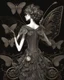 Placeholder: steampunk delicate metal woman, moth, wings, black background