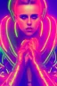 Placeholder: danish singer mø face, cyberpunk, neon shine tones,