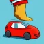 Placeholder: humanized car with feet and a hat