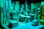 Placeholder: A bluish green facility zone made out of gel designed in Japanese origami painted by Stuart Davis
