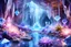 Placeholder: a beautiful photo of a magic futuristic hyper realistic landscape real crystal cavern with planets, ametist,quarz, lights and beautiful blue crystal , diamonds, glitter smalls and littles stars, white and glitter flowers, and stars in the fantasy cosmos,4k, ultra details, real image with intricated details