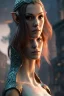 Placeholder: painting of a tall elven young woman with short light brune hair and freckles on the cheak bones and tall body of a topmodel light clothes, long shot, ultra realistic, concept art, intricate details, eerie, highly detailed, photorealistic, sharp focus, octane render, 8 k, unreal engine. art by artgerm and greg rutkowski and charlie bowater and magali villeneuve and alphonse mucha