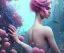 Placeholder: Insanely detailed photography of head and shoulder or a young beautiful woman, intricate and hyper detailed painting by Ismail Inceoglu Anna Dittmann and Alexander Fedosov CGSociety ZBrush Central fantasy art album cover art 4K 64 megapixels 8K resolution HDR. Background garden, water, blue, pink