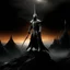 Placeholder: Sauron the mighty lord of darkness standing on a rock in the dark land of Mordor,A superhero MAN with infinite power and technology from the galactic race