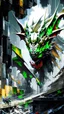 Placeholder: sketch-style painting high quality of a dragon art by Yoji Shinkawa and Valeria Burzo large bats in the background destroyed city budlings babies' in heaven