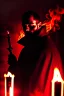 Placeholder: super close up view of an attractive but rugget looking gothic priest,he holds a burning sigarette while deep in thought , dark and somber vignette effect of lighting, style is dark and intense, with a blend of realism and abstraction. It uses a dramatic red and black color palette, textured brush strokes, and high contrast lighting to create a mysterious, haunting, and almost surreal atmosphere, highly detailed and realistic