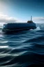 Placeholder: huge battery floating in the ocean and a ship in the background