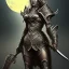 Placeholder: lady warrior top with blade under the Moon