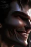 Placeholder: a very close up side profile image of an evil angel, smiling,8k quality, supper realistic