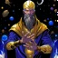 Placeholder: God-like man with infinite power who owns the galaxies and wears a beautiful crown with thanos Infinity Gauntlet