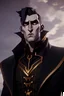 Placeholder: a tall, imposing Vampire, with broad shoulders and massive arms, Long, black hair, a nose that curves down like a vultures beak, a large, square chin with a large impression denting the center of it, extremely pale skin, dark, evil eyes, wearing a black leather jacket and pants with a black high collared leather cape, realistic lighting, Very accurate, full body portrait, eyes looking directly into the camera in dark dramatic lighting, realistic, photorealism, 4k, HD, Ultra-HD,