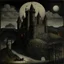 Placeholder: A black castle with a moon dragon painted by Pieter Bruegel the Elder