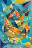 Placeholder: fish and chips, deconstructed, abstract cubist painting, Neo-Cubism, layered overlapping geometry, art deco painting, Dribbble, geometric fauvism, layered geometric vector art, maximalism; V-Ray, Unreal Engine 5, angular oil painting, DeviantArt