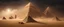 Placeholder: Hyper Realistic haunted view of statue of Egyptian Pyramids with sandstorm at dark night with pharaoh coffins