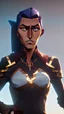 Placeholder: A tall human woman with tanned skin. Her face, marked by the years, always has a smirk on it, showing her superiority in the eyes of the others. She is dressed in grey armor and wears a cape.