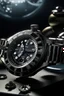 Placeholder: Create a visually striking scene of a Cartier Diver watch placed on a stable.cog, surrounded by elements that evoke a sense of precision and reliability, with attention to shadows and reflections."