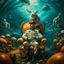 Placeholder: portrait of macho army officer on a bar chair inside mushroom grove with huge fluffy space chinchilla in the style of Salvador Dali, 4 k, down-light, soft light, depth of field, photo realism, trending on art station, high detail, spray paint