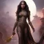 Placeholder: fantasy setting, insanely detailed, dark-skinned woman, indian, black wavy hair, magician,