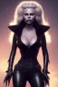 Placeholder: Pamela Anderson as evil queen in black leather, leather, busty, cleavage, angry, stern look. character design by cory loftis, fenghua zhong, ryohei hase, ismail inceoglu and ruan jia. unreal engine 5, artistic lighting, highly detailed, photorealistic, fantasy