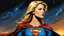 Placeholder: (side view:0.5), (supergirl), comic style, illustration, cartoon, [by Jacen Burrows | by Clyde Caldwell | by ben templesmith:0.2], (acryllic illustration:0.22), (galaxy) background, highly detailed, (gloomy:1.1)