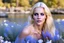 Placeholder: tres belle femme ,35 ans, DANSANT dans les fleurs, près d une rivière, grande douceur, souriante , très réaliste et très détaillé, HD, très glamour, trés longs cheveux blonds, yeux bleus , fin collier en or, grandes glicines ,