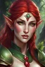 Placeholder: portrait, dungeons and dragons, elf, luscious, ruby red hair, druid, bosom